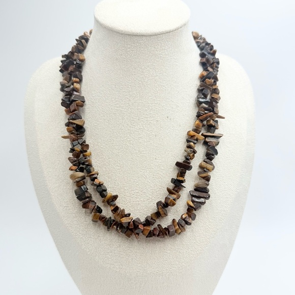 Natural Tiger Eye Chips gemstone Strand Necklace - Picture 1 of 7